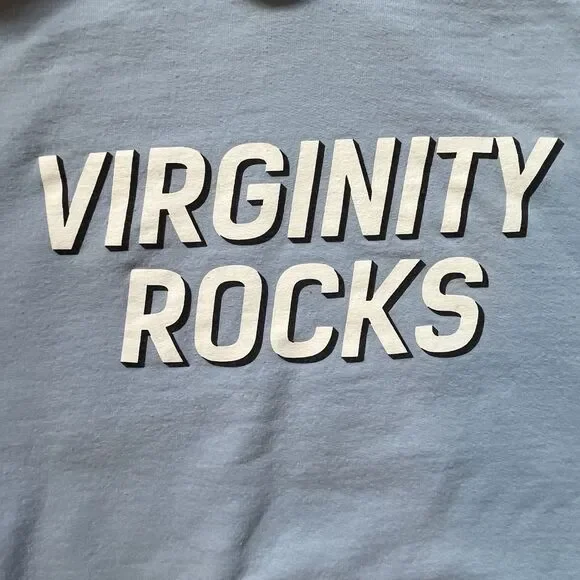 Virginity Rocks Hoodie Adult Blue Medium Sweatshirt Graphic Long Sleeve - Picture 7 of 7